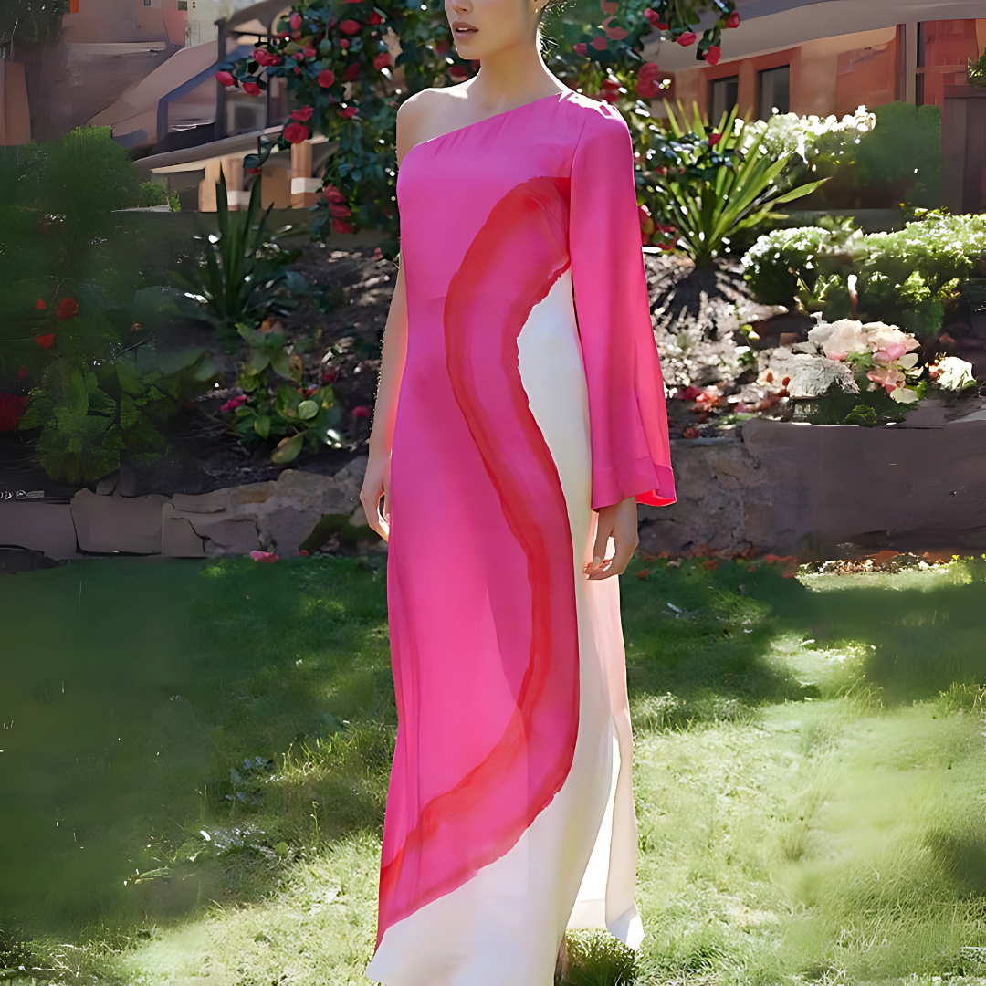 Lotte – Asymmetrische maxi-jurk met kleuroverloop