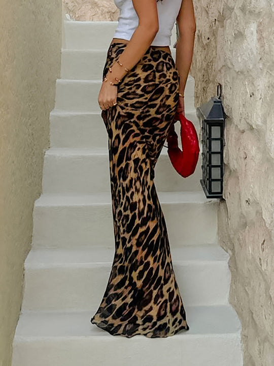 Saviera – Leopard maxi-rok met slanke pasvorm