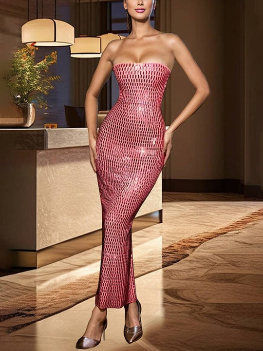 Kelsey - Sprankelende Strapless Splitjurk