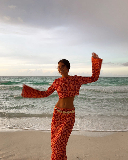 Elorine – Wikkelset met lange mouwen en maxi-rok