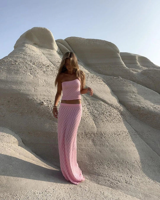 Avina – Gebreide one-shoulder set met moderne snit