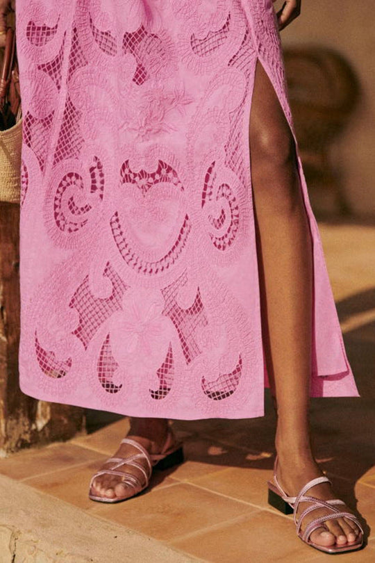 Anne – Roze gehaakte set met speelse split