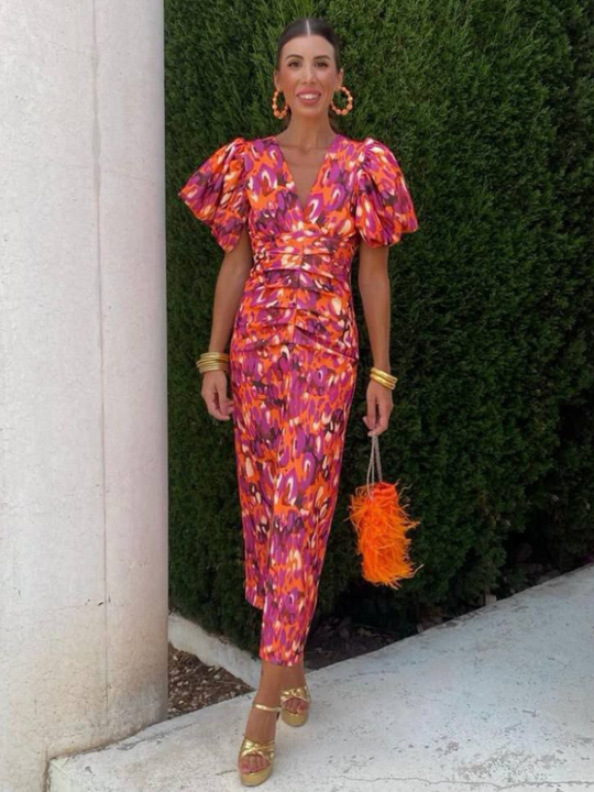 Milviana – Midi-jurk met statementprint en geplooide details