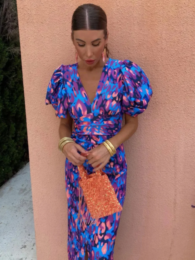 Milviana – Midi-jurk met statementprint en geplooide details