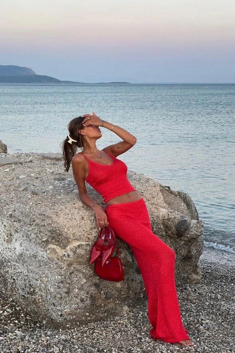 Celinne – Mouwloze gebreide set met elegante snit