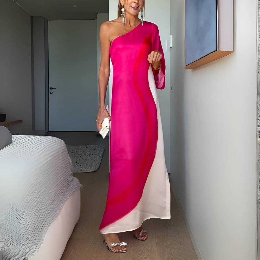 Lotte – Asymmetrische maxi-jurk met kleuroverloop