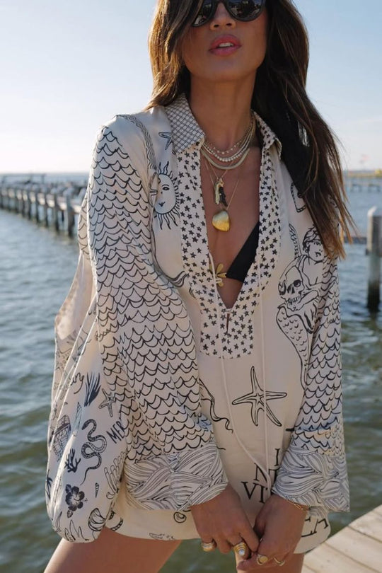 Kim – Satijnen vakantieset met blouse en short