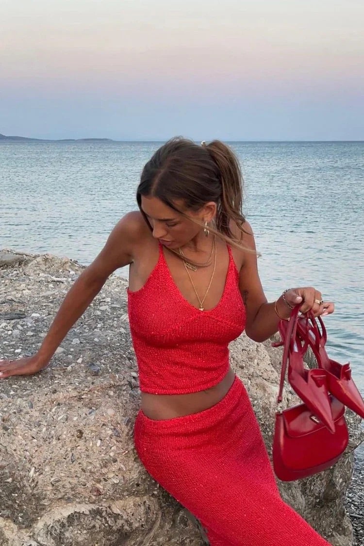 Celinne – Mouwloze gebreide set met elegante snit