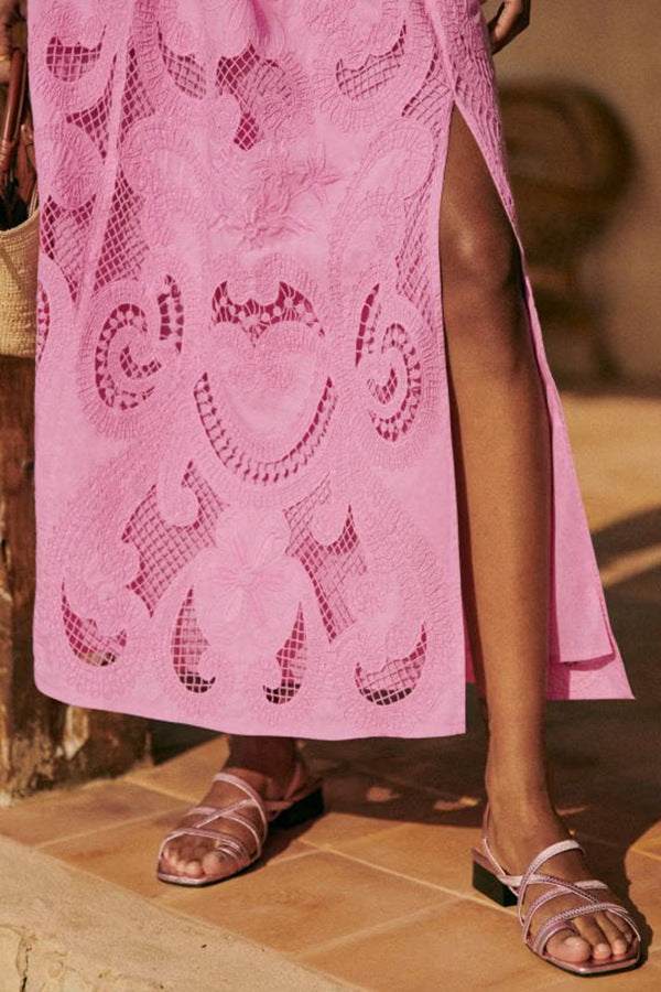 Anne – Roze gehaakte set met speelse split