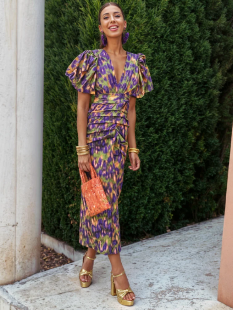 Milviana – Midi-jurk met statementprint en geplooide details