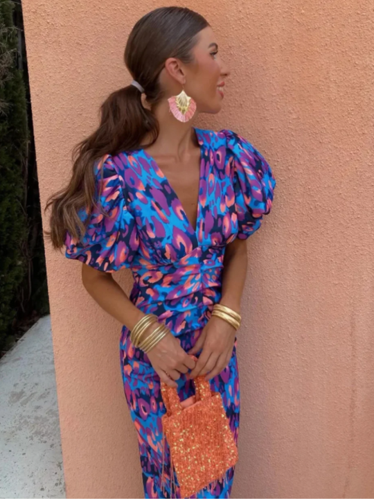 Milviana – Midi-jurk met statementprint en geplooide details