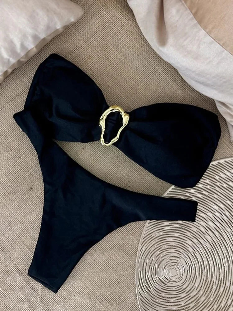 Inès – Bandeau bikini met gouden detail