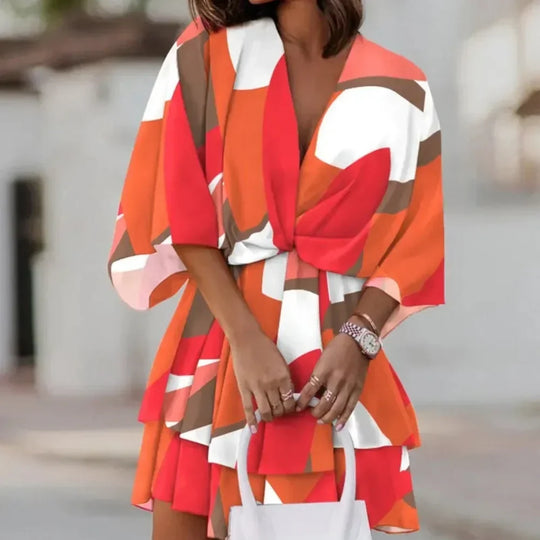 Sofie – Elegante jurk met gelaagde rok en V-hals