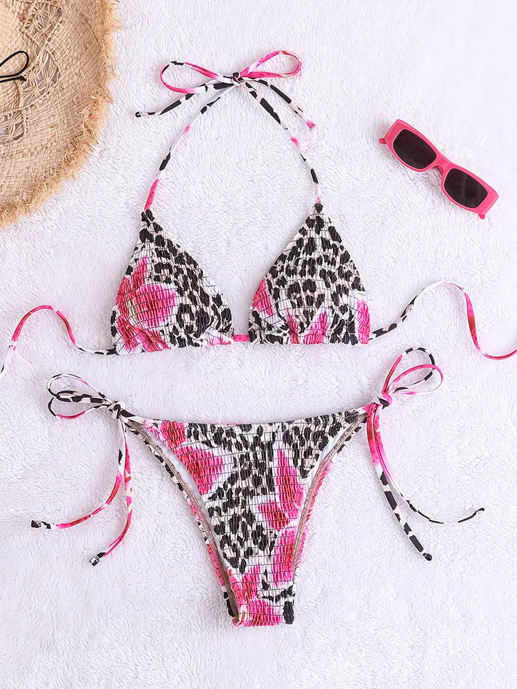 Nolita – Halter bikini met ruches en luipaardprint
