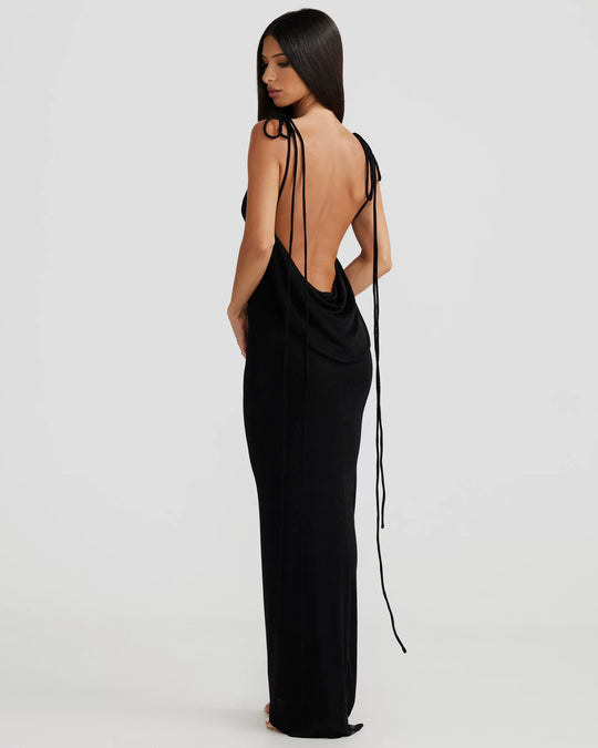 Leona - Verfijnde Backless Maxi-jurk met Strikdetails